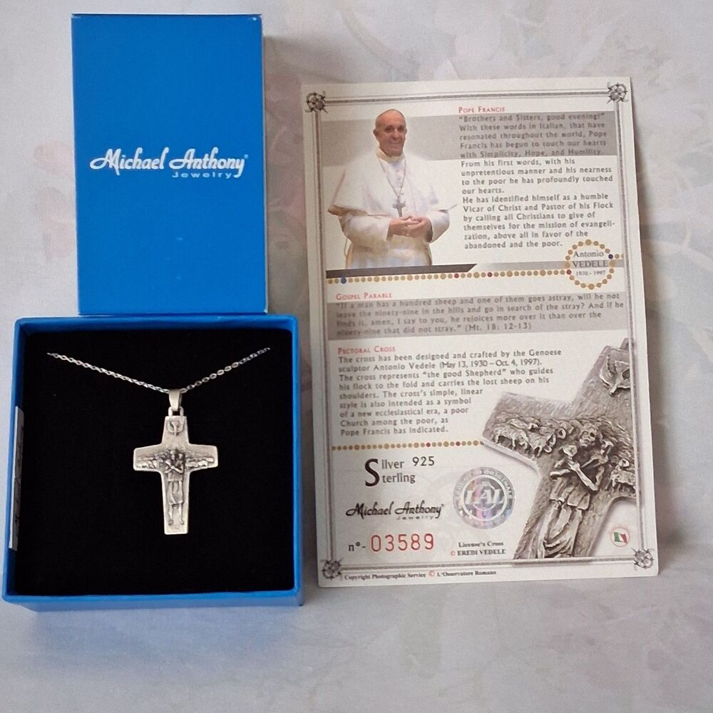 Michael Anthony Jesus Good Shepard Cross 925 Pope Francis Crucifix Necklace NIB